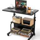 QZMDSM Portable Rolling Desk on Wheels Adjustable Height Desks for Small Spaces, 32" Computer Desk with Storage Shelves for Home Office Black : Home & Kitchen