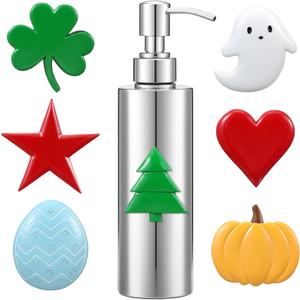 Seasonal Holiday Christmas Soap Dispenser with 7 Interchangeable Seasonal Holiday Magnets Resin Stainless Steel Lotion Soap Dispenser for Farmhouse Kitchen Bathroom Accessories Christmas