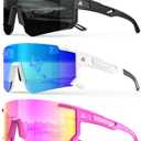 Polarized Sports Sunglasses for Men Women, UV400 Protection Mens Sunglasses Wrap Around Sun Glasses for Cycling Running (A13-grey/Pink/Ice Blue)