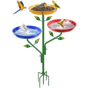 Metal Bird Bath for Outside, 39.4" H Birdbaths for Outdoors, 2 in 1 Free Standing Birdbath with 5-Prong Metal Stake, 3 Tier Large Bird Feeder Bowl for Garden Yard Lawn Decor Metal Bird Bath for Outside, 39.4" H Birdbaths for Outdoors, 2 in 1 Free Standing Birdbath with 5-Prong Metal Stake, 3 Tier Large Bird Feeder Bowl for Garden Yard Lawn Decor