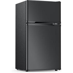 Electactic 2.5 Cu.Ft Mini Fridge with Freezer, Double-Door Compact Refrigerator, Adjustable Glass Shelves, Mechanical Thermostat & Built-in Casters, Space-Saving for Apartment/Dorm/Office, Black