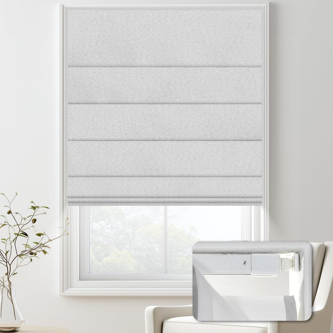Doing-X No Drill Blackout Roman Shades for Indoor Windows,Cordless Roman Blinds,Linen No Tools Window Shades,Easy to Install Window Blinds for Home Bedroom,Blackout-Gray 30" W x 72" H