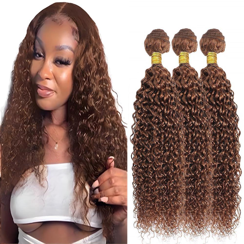 Light Brown Bundles Color 30 Brown Kinky Curly Bundles Human Hair 12 14 16 inch Brazilian Virgin Remy Hair Extensions Double Weft Color 30 Human Hair Weave