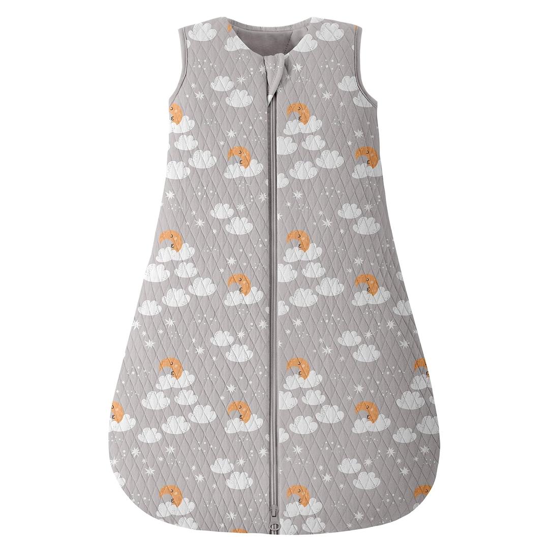 Looxii Baby Sleep Sack 6-12 Months 2.5 TOG Baby Wearable Blanket, Cotton Quilted Infant Toddler Sleeping Bag 2-Way Zipper Warm Toddler Sleep Sack for Winter (Medium, Grey Moon)