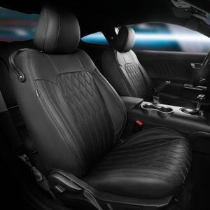 Custom for Ford Mustang Coupe Seat Covers 2015-2025 - Custom-Fit Full Set Faux Leather Car Seat Covers for Mustang Coupe Fastback GT/V6/EcoBoost 2015 2016 2017 2018 2019 2020 2021 2022 2023 2024 2025 (Black - #C006)