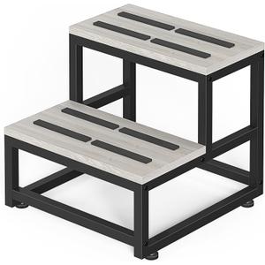 LIANTRAL Step Stool for Adults & Kids, Heavy Duty Wooden Stepping Stools, Bedside Foot Stool with 500lbs Load Capacity, Non-Slip 2 Step Stool for Bed, Kitchen, RV - Gray