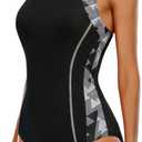 beautyin Women's One Piece Athletic Racerback Swimsuit Slimming Bathing Suit (X-Large, Black&white)