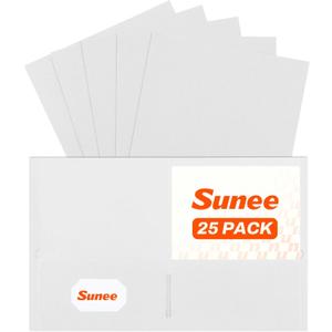 SUNEE Folders with Pockets (25 Pack, White), 2 Pocket Folders Fit Letter Size Paper, Paper File Folder for School Office Home Bussiness