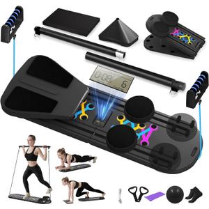 Pilates Board, Foldable Pilates Reformer Set for Home Workout with Timer, 6-in-1 Multifunctional Portable Reformer Pilates Machine at Home Pilates Equipment for Fitness, Exercise, Abs, Core Training