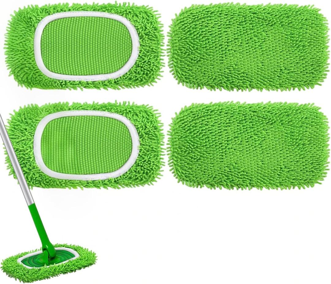 Reusable Microfiber Mop Pads,4Pcs Compatible with Sweeper Sweeping Mopping pad Refills Cloths for Surface/Hardwood Floor Cleaning (4pack(green))
