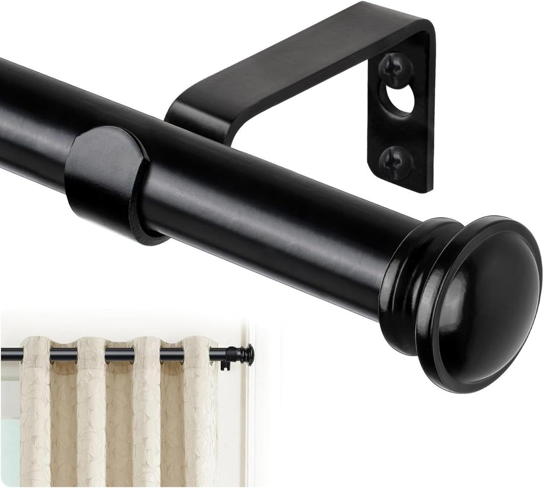 TONIAL Curtain Rod 32 to 58 Inch(2.6-4.8ft), Telescoping Splicing 3/4 Drapery Rods for Windows 20 to 53 Inch(1.7-4.4ft), Decorative Single Rod with Small Cap Finial, Black