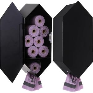 Dog Poop Bag Dispenser with 8 Poop Bag Rolls, Stainless-Steel Dog Bag Holder with Magnetic Door Closure, Indoor and Outdoor Poop Bag Dispenser, Holds 8-9 Rolls, 7.75" x 3.25", Black