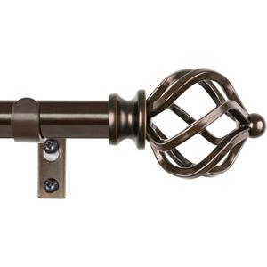 KAMANINA Bronze Curtain Rods for Windows 48 to 84 Inch, Adjustable Single Curtain Rod 32 to 86 Inch(2.6-7.1ft), 3/4 Inch Splicing Drapery Rods with Twisted Cage Finial