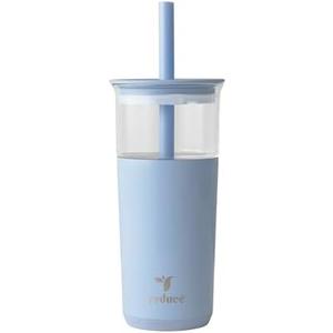 REDUCE Aspen 20 oz Vacuum Insulated Glass Tumbler with Lid & Extra Wide Straw - Keeps Drinks Cold for 12 Hrs - Ideal for Iced Coffee, Smoothies & Boba - Dishwasher Safe, Soft Base - Glacier Missing Straw