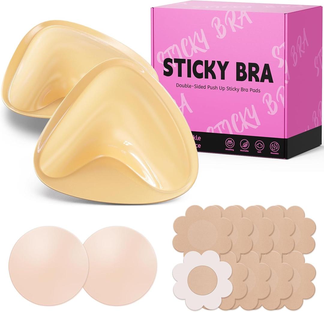 Mearter Ultra Push up Sticky Bra Pads Inserts | Double Sided Adhesive Bra Inserts | Stick on Bra for Sports Bra Swimsuit (Extra-Large, Beige) 