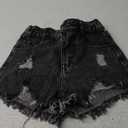 GORGLITTER Girl's Ripped Jean Shorts High Waist Straight Leg Denim Shorts Black Ripped 9Y