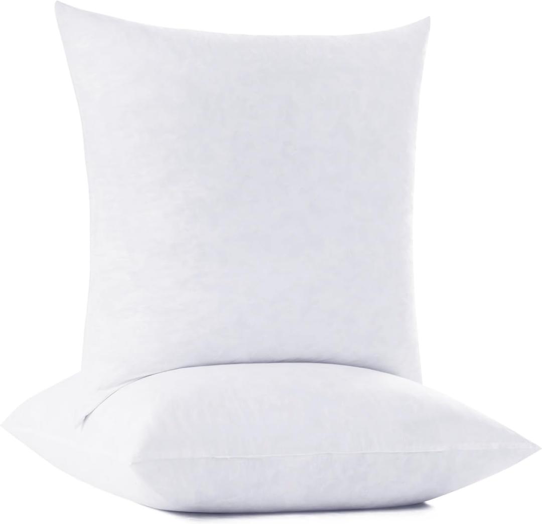 DOWNCOOL 100% Cotton Stuffer Throw Pillow Insert Set of 2, Square Down and Feather Filled Decorative Bed Sofa Insert, 18x18 Inch, White