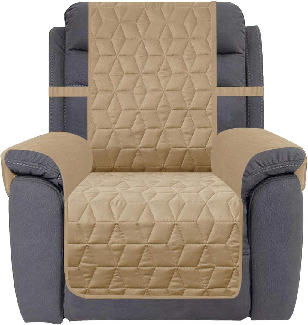 Ameritex Waterproof Nonslip Recliner Cover Christmas Decor Stay in Place, Dog Couch Recliner Cover Furniture Protector for Pets and Kids (Sand, 23'')