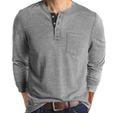 Lexiart Mens Fashion Henley Shirts 3 Button Long Sleeve T-Shirt Slim Fit V-Neck Tee, Gray, XL