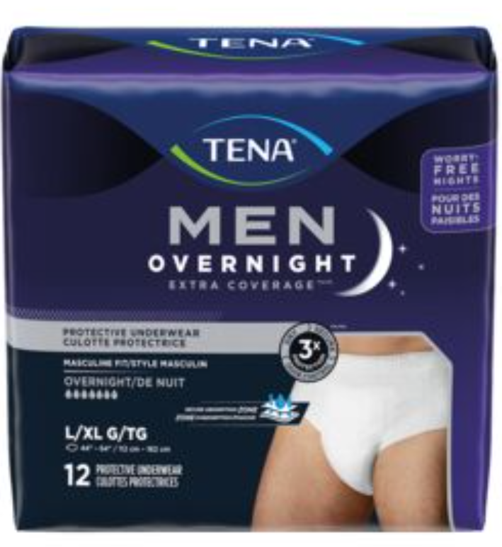 Tena Men's Overnight Underwear Size L/XL Extra Coverage, 48(4×12) Pieces
