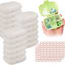 18 Pack Travel Pill Boxes Bulk Small Pill Case Portable Pill Organizer 8 Compartments Pill Box Dispenser Daily Vitamin Jewelry Organizer Travel Must Haveswith(White with 192 Pcs Labels)