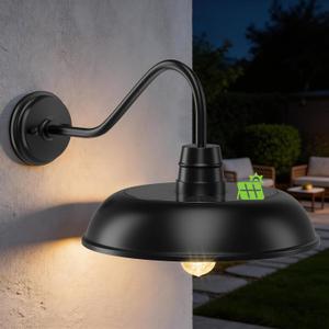 14 Inch Solar Barn Lights Outdoor Dusk to Dawn Gooseneck Barn Lights Black