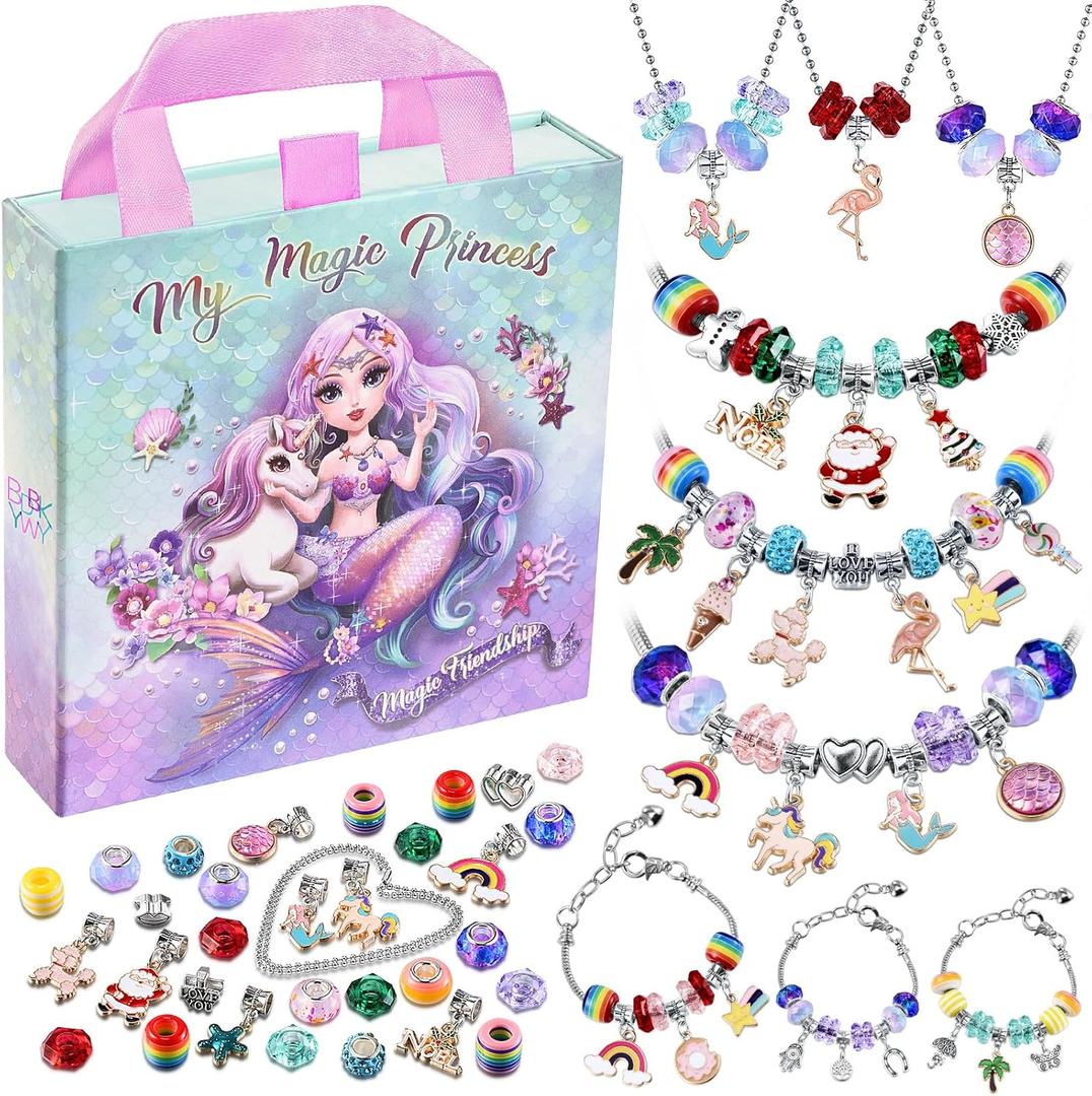 Charm Bracelet Making Kit & Unicorn/Mermaid Girl Toy- ideal Crafts for Ages 8-12 Girls who Inspire Imagination and Create Magic with Art Set and Jewelry Making Kit (Multicolor)