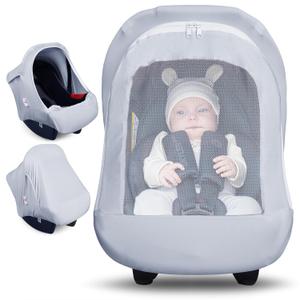 Metplus Car Seat Cover, Breathable Mesh Window Infant Carseat Canopy for Baby Boys & Girls, Summer Stroller Sunshade Net for Airflow & Privacy, Stretchy Universal Fit