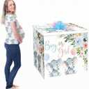 AmazingSpark 28in Jumbo Gender Reveal Gift Box Kit with Oversized Box Giant Pull Bows for Gender Reveal Baby Shower Birthday Party Decor(Baby Elephant), 1 Count