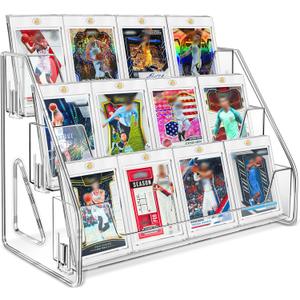 Magnetic Card Holder 3-Tier, Card Display Stand Clear Acrylic Trading Sports Card Display