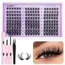 ALICE Wispy Lash Clusters Kit Natural Fluffy Lash Extension Kit Cluster Eyelash Extension Kit 162pcs C Curl 10-18mm Eyelash Clusters with Lash Glue Bond and Seal Lash Tweezers