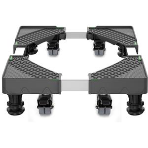 Upgrade Fridge Stand Mobile Base with 8 Locking Wheels and 4 Strong Feet 27.5”-35.4” Adjustable Furniture Dolly for Washer Dryer Washing Machine Stand Pedestal, Refrigerator Stand (Black)