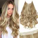 Vigorous Invisible Wire Hair Extensions 20 Inch Long Wavy Layered Clip in Hair Extension with Transparent Wire Adjustable Size 6 Secure Clips Thick Synthetic Hairpieces for Women