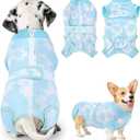 Nasjac Recovery Suit for Dogs - Zipper on Recovery Suit for Female Male Dog, Abdominal Wounds Cone E-Collar Alternative Onesie, Prevent Licking Spay Recovery Shirt (Blue Flower, XS)