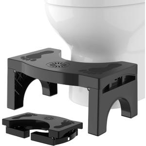 Foldable Toilet Stool for Adults, Non-Slip Bathroom Squatting Stool Portable Poop Stool Squat for Adult Kids Seniors, Toilet Assistance Potty Foot Step Stool, No Installation Required, Black