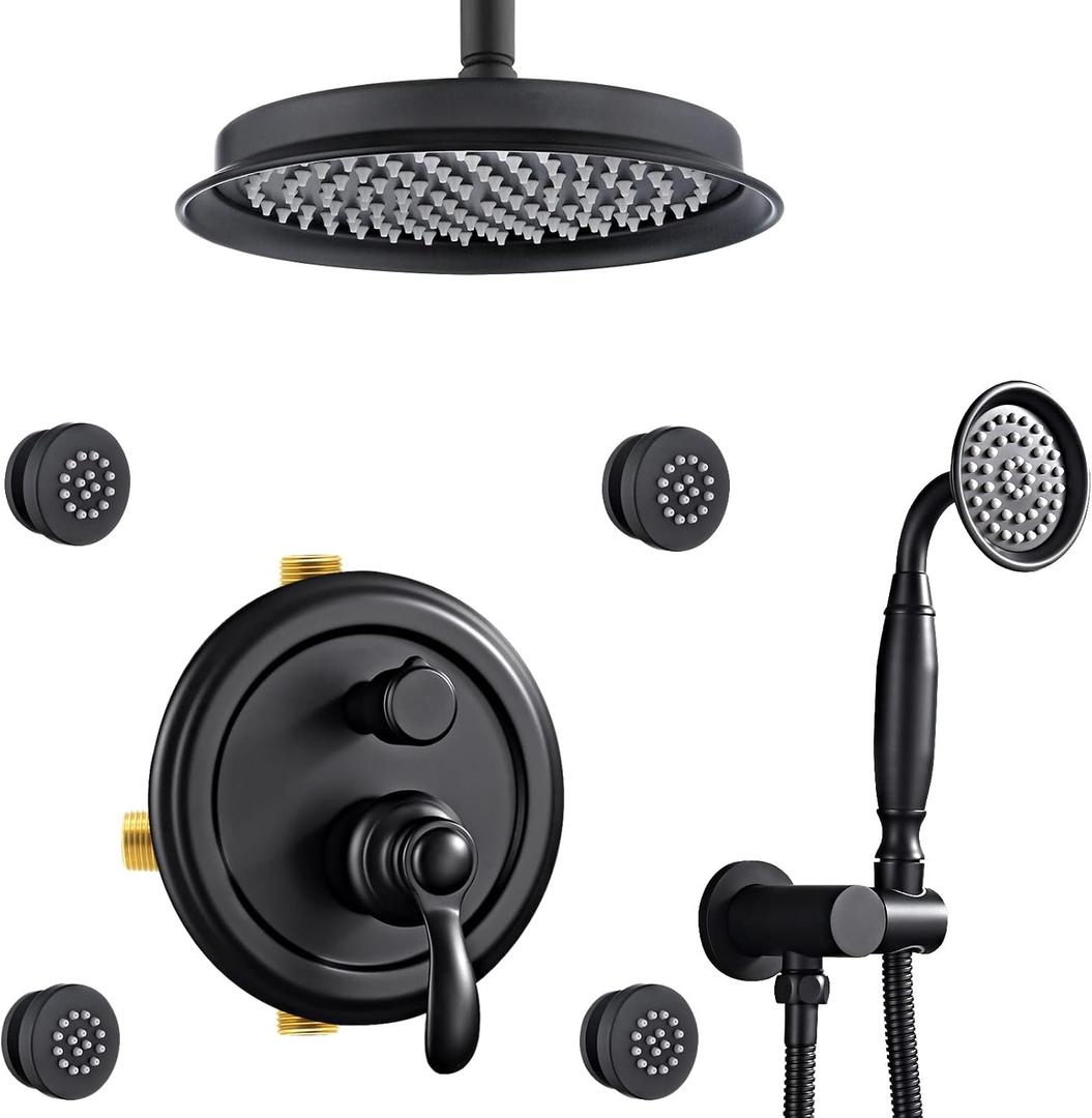 Antique Shower Faucet Set with Handheld Spray and Body Jets