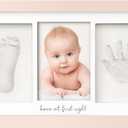 Baby Hand and Footprint Kit - Clay Handprint Keepsake Frame, Newborn Nursery Picture Frame, Personalized New Mom Gifts for Baby Shower & Registry (Petal Pink) (Duo Frame, 13" x 7.9")