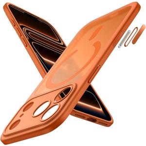 JETech Magnetic Case for iPhone 17 Pro 6.3-Inch Compatible with MagSafe, Shockproof Slim Phone Cover with Built-in Camera Control Button, Matte Translucent Back (Orange)