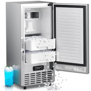 Kismile Commercial Under Counter Built-in Nugget Ice Maker for Commercial & Home Use(Silver), 115V / 60Hz
