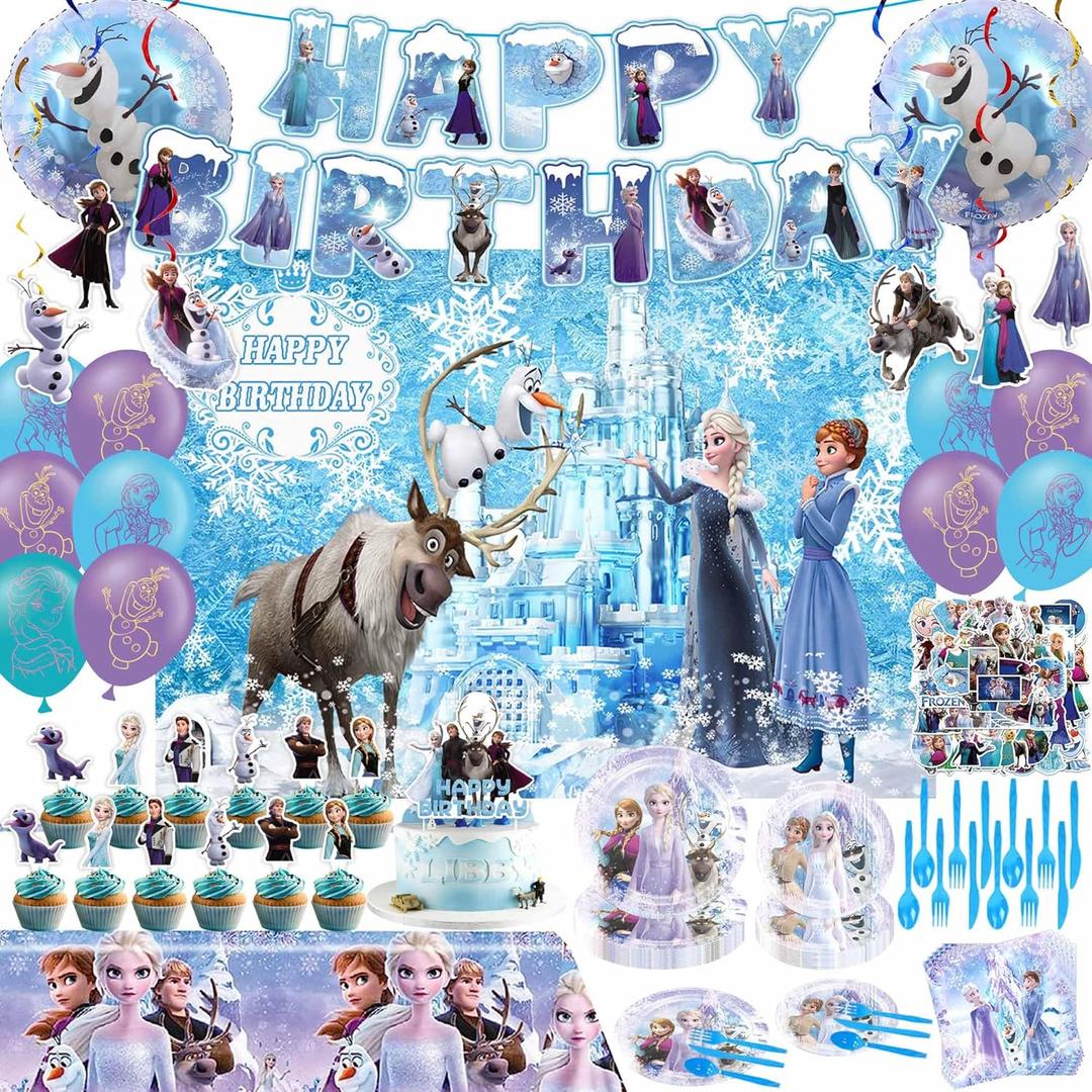 171 PCS Elegant Birthday Party Supplies, Party Decorations Include Tablecloth, Paper Tableware, Stickers, Backdrop, Banner, Balloons, Hanging Swirl for Adult