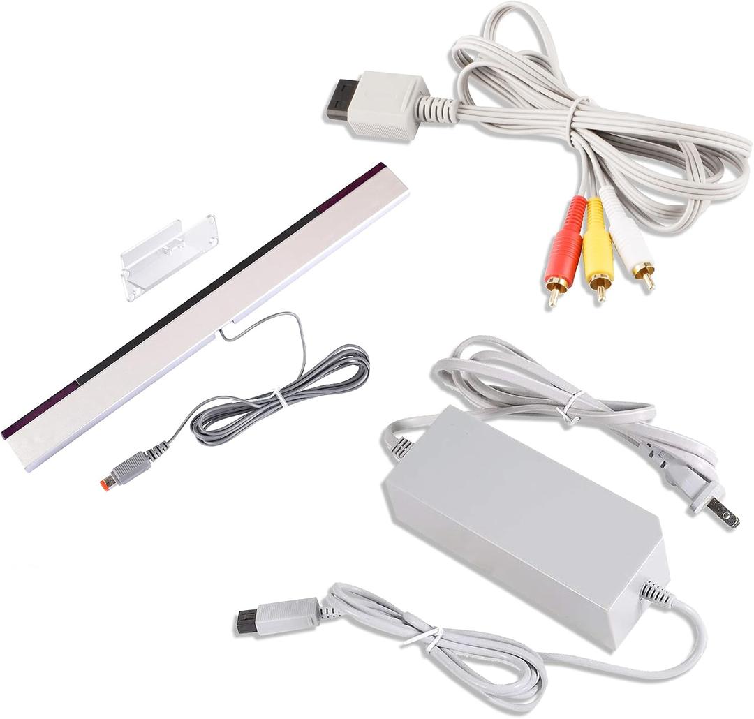 Xahpower 3 in 1 Accessories Bundle Kits for Wii, AC Power Supply Adapter + Composite Audio Video Cable and Wired Infrared Ray Sensor Bar Compatible with Nintendo Wii