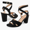 Aomigoct Strappy Heels for Women Wedding: Comfortable Chunky Heel Sandals for Party - Ladies Open Toe Heels Shoes, Size:8