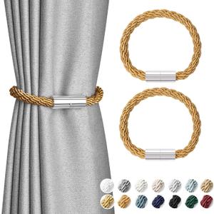 NICEEC 2 Pack Mini Magnetic Curtain Tiebacks Modern Simple Style Drape Tie Backs Elegant Decorative Weave Rope Curtain Holdbacks for Home & Office Thin Window Draperies (Bronze)