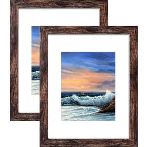 LUCKYLIFE 16x20 Frames, Picture Frames for Wall, Display Pictures 11x14 with Mat or 16x20 without Mat, Pack of 2, Rustic Brown