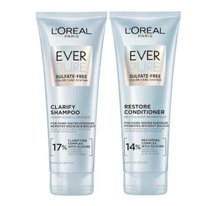 L'Oreal Paris Clarify and Restore Sulfate Free Shampoo and Conditioner Set with Antioxidants for Hard Water Exposure and Styling Buildup, EverPure, 1 Hair Care Kit