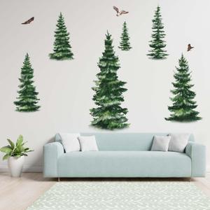 Pine Tree Wall Stickers - Woodland Forest Wall Decals - Nursery Living Room Bedroom Family Sofa TV Background Home Wall Decor (Large)