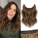 Halo Hair Extensions 12 Inch Invisible Wire Hair Extensions Adjustable Long Wavy Hairpiece Synthetic Upgrade 4 Secure Clips in Hairpieces 12 Inch,Honey Blonde Mix Light Brown