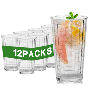 Reusable Plastic Drinking Glasses, Water Glasses Set of 12, Unbreakable Plastic Cups Acrylic Glasses Drinkware, Stackable Clear Kitchen Tumblers, ShatterProof, BPAFree, DishwasherSafe (350ML)