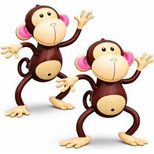 4E's Novelty Inflatable Monkeys (2 Pack) 27 Inch Large Monkeys Inflatables for Jungle Decor, Safari Jungle Birthday Decorations, Kids Animal Party Supplies, Baby Shower Favors