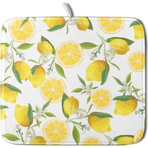 Lemon Dish Drying Mat for Kitchen Counter Spring Summer Microfiber Absorbent Dish Draining Reusable Washable Foldable 16"x18"